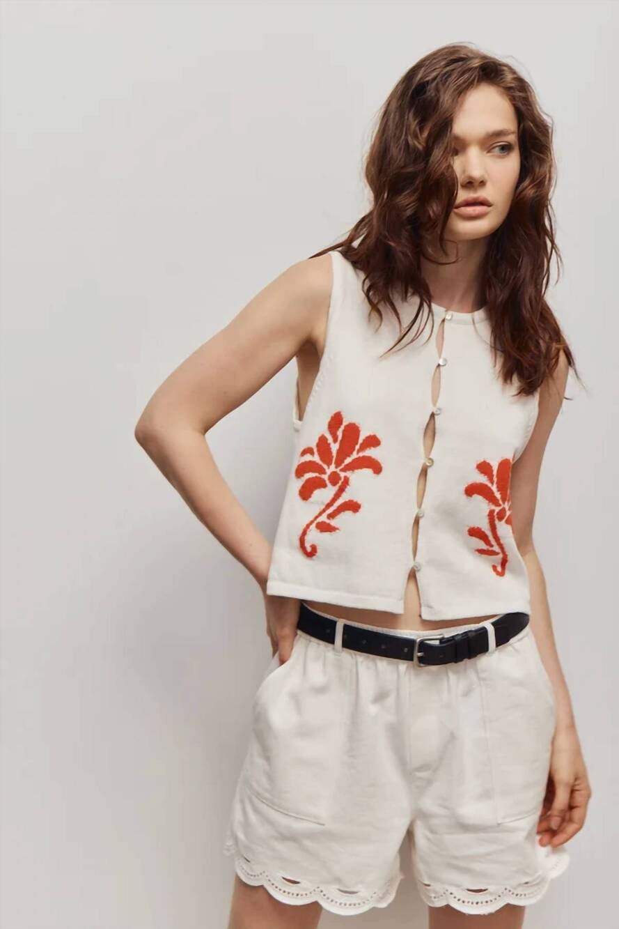 NEW MELISSA NEPTON freesia top in off white/red